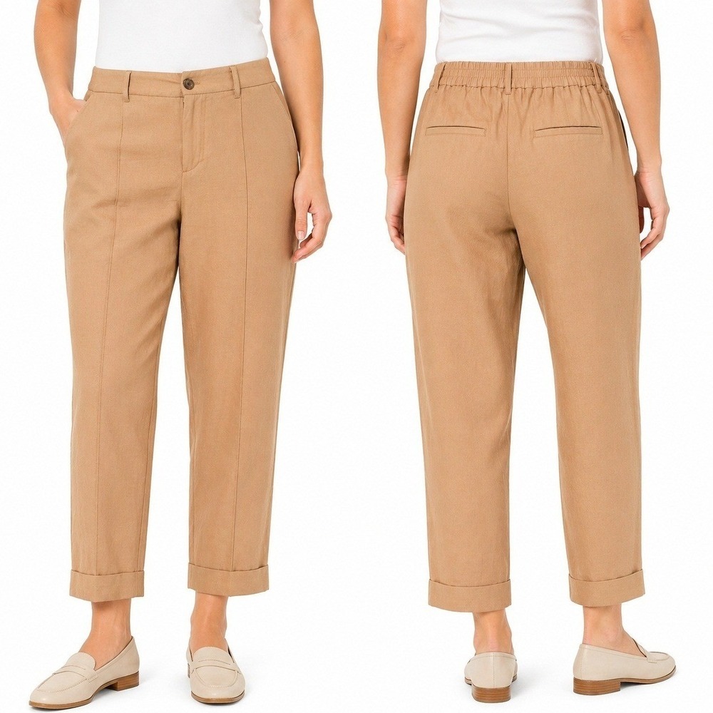 A New‎ Day Pants Womens 16 Tan Brown High Rise Pintuck Cuffed Ankle Elastic